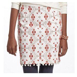Anthropologie Maeve Blomma Pom Pom Cross Stitch Skirt Women's 6 Cream Orange